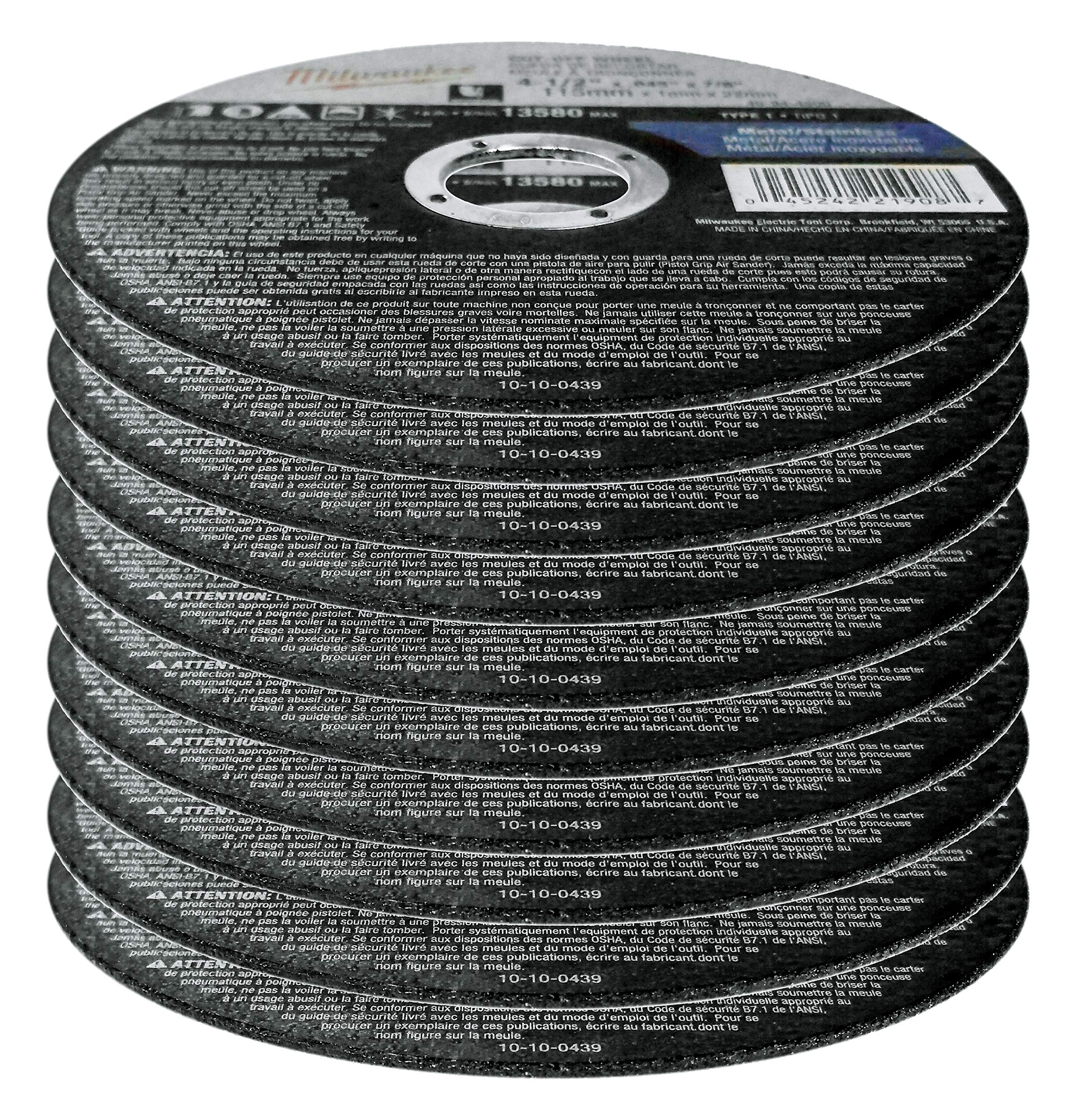 Foto 5 pulgar | Ruedas de Corte Milwaukee Paquete de 10 Unidades para Amoladoras de 4,5 Pulgadas - Venta Internacional