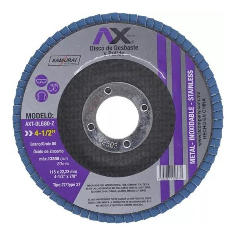 Disco Laminado Para Desbaste Y Pulido Ax Tech Axt-dlg40-z Oxido De Zirconio De Grano 40, 4 1/2 Pulg.