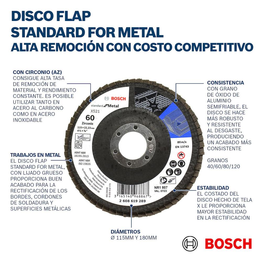 Foto 5 pulgar | Disco Flap Bosch Alta Rendimiento G-40 10 Pza.