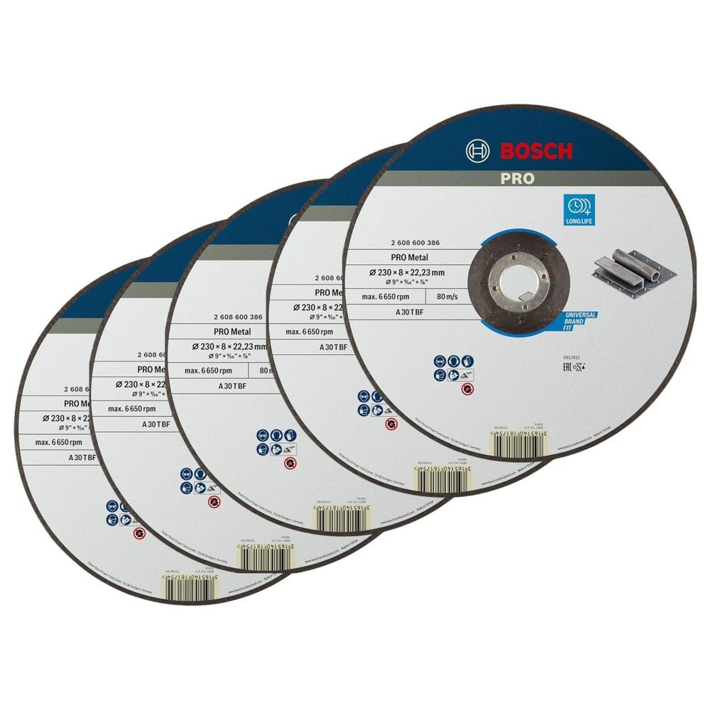 Discos Bosch Desbaste 230mm Metal Expert 9'x5/16' - 5 Piezas
