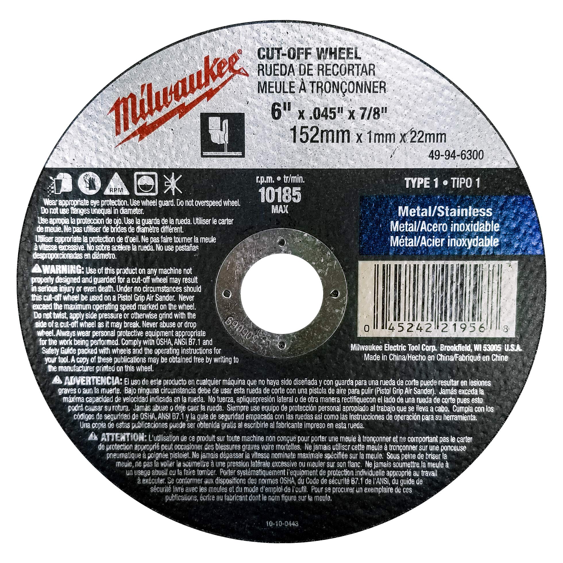 Foto 4 pulgar | Discos de Corte Milwaukee 6 x 1,5 x 22 mm para Amoladoras 10 Piezas - Venta Internacional
