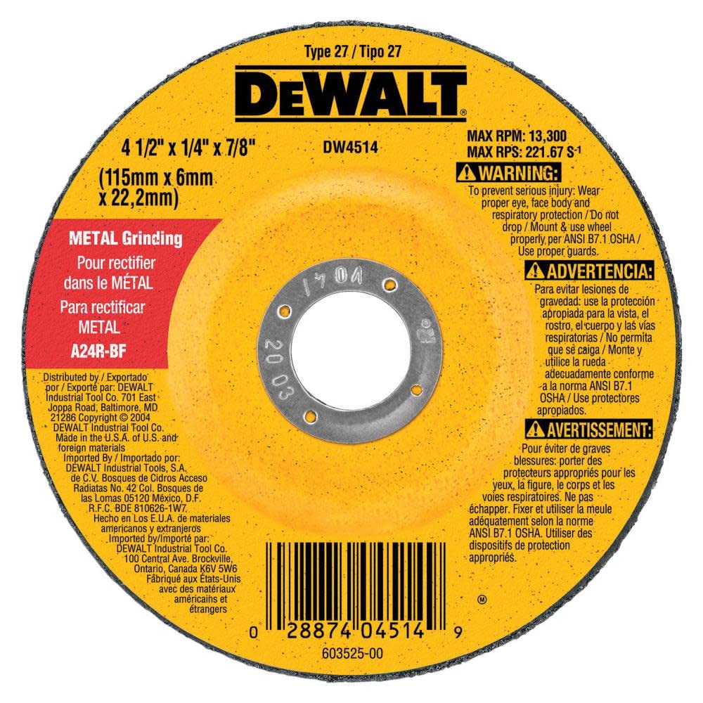 Muela Abrasiva Dewalt Dw4624 De Metal De Uso General, 6 X 0,6 X 22 Cm - Venta Internacional.