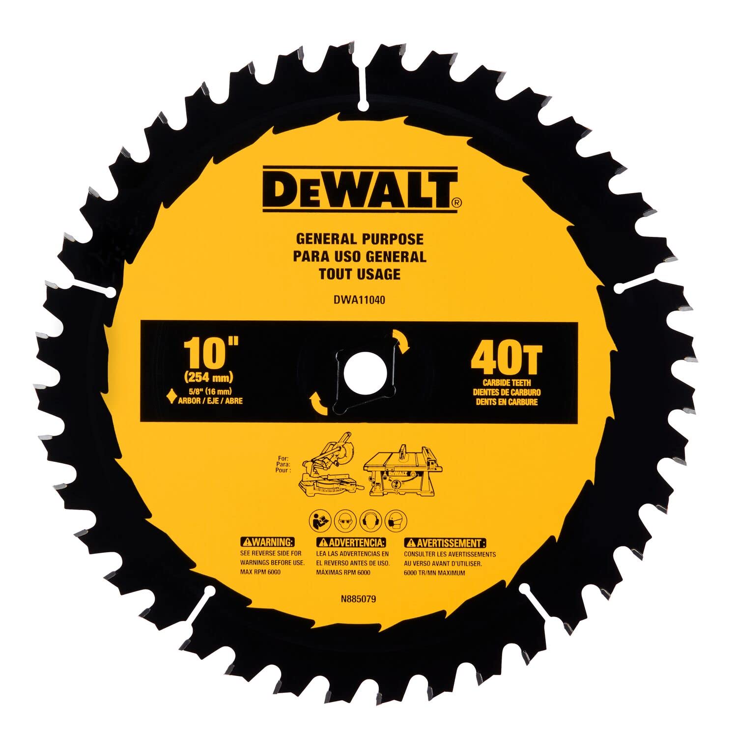 Hoja De Sierra De Mesa Dewalt Dwa11040, 10 Pulgadas, 40 Dientes, Carburo - Venta Internacional.