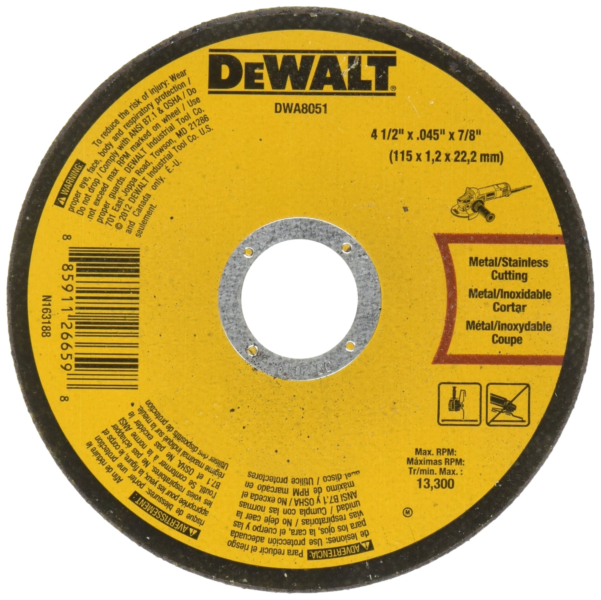 Disco De Corte Dewalt Dwa8051, Tipo 1, Pequeño Diámetro, 4.5 Pulgadas, Paquete De 25 - Venta Internacional.