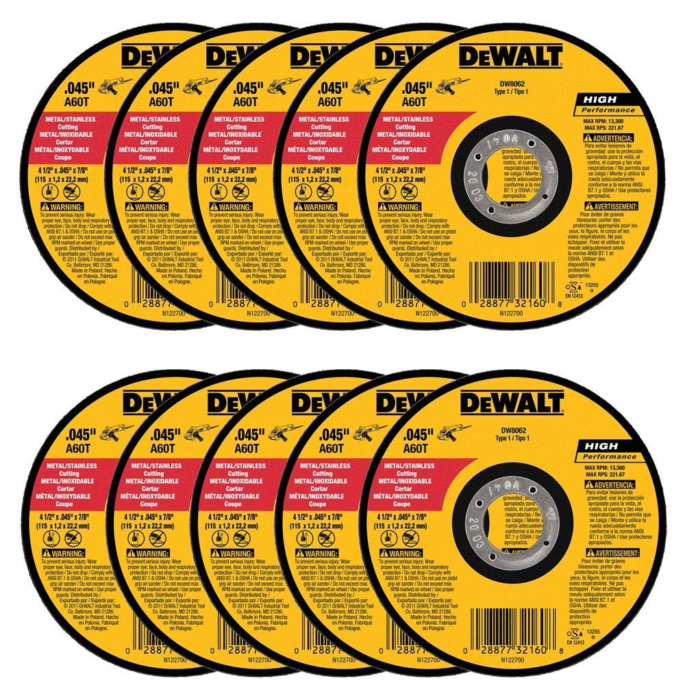 Foto 2 pulgar | Disco De Corte Dewalt Dw8062 Para Amoladora Angular De Metal, 4.5 Pulgadas, Paquete De 10 - Venta Internacional.