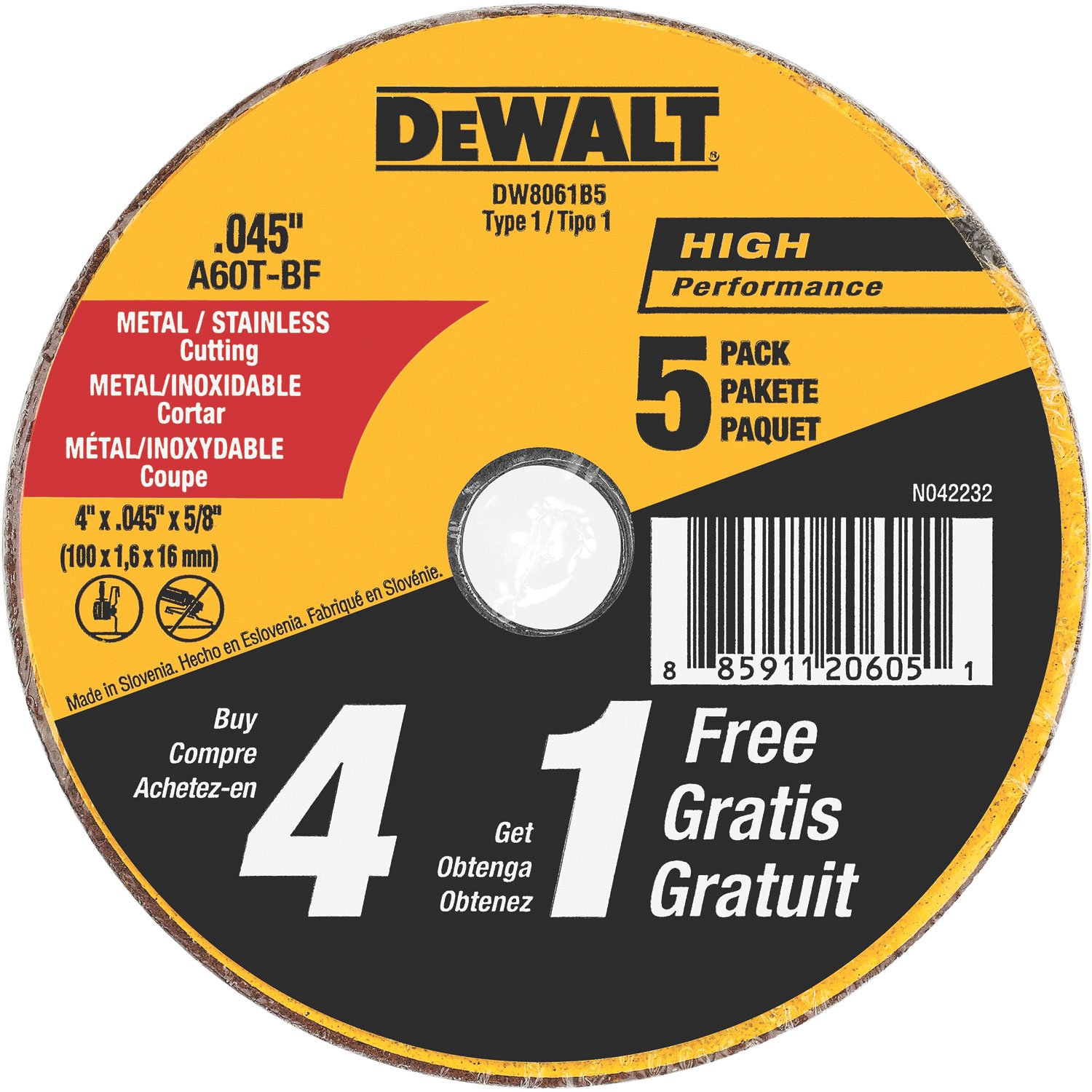 Foto 1 | Disco De Corte Dewalt Dw8061b5 Multiusos De 4 Pulgadas - Venta Internacional.