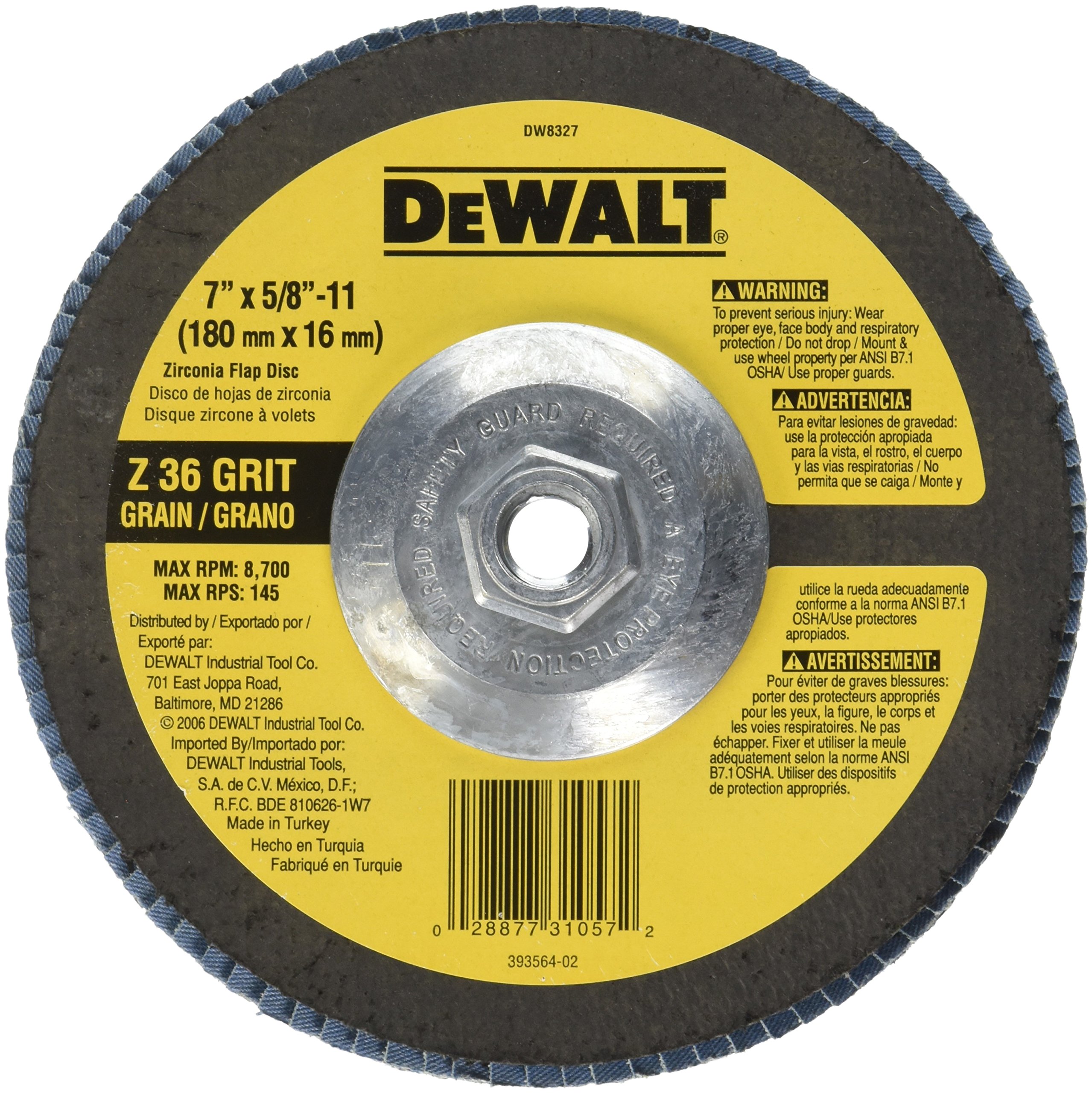 Disco Amoladora Angular Dewalt Dw8327, Circonita De Grano 36, 7 Pulgadas - Venta Internacional.