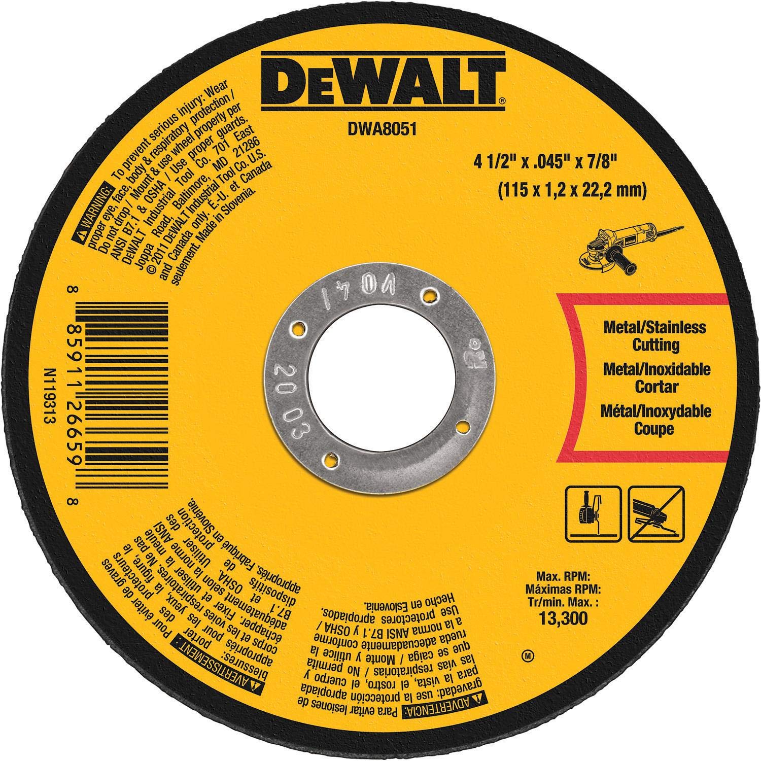 Disco De Corte De Metal Dewalt Dwa8051 4,5 Cm X 0,045 Cm X 2,2 Cm - Venta Internacional.