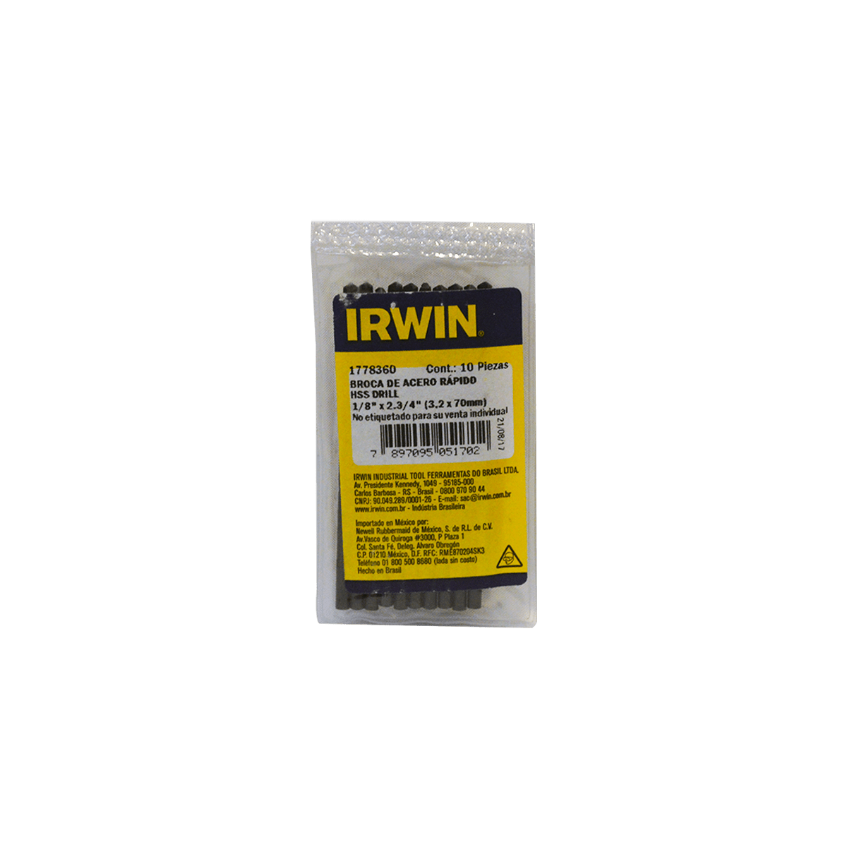 Broca Irwin HIR60708 color Negro 1/8 Pulgadas 10 Piezas