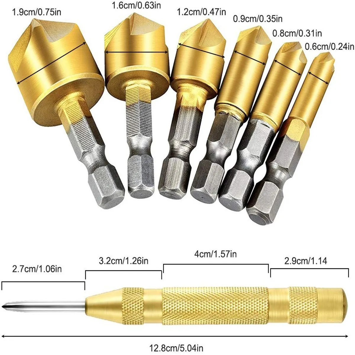 Foto 4 pulgar | Brocas + Punzón Automático Malubero de Vástago Hexagonal 7 Piezas