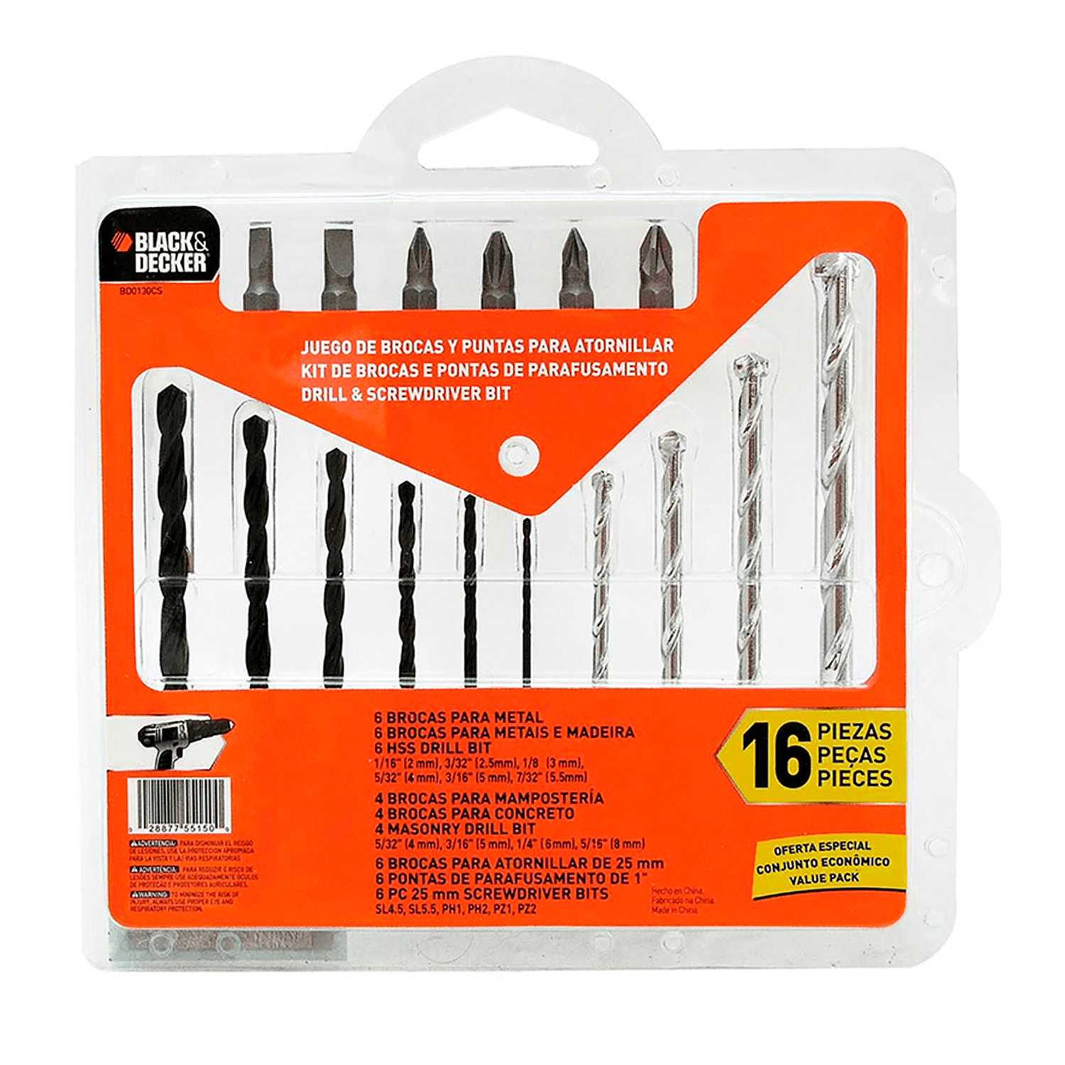 Brocas y Puntas Black+Decker BD0130CS 16 Piezas