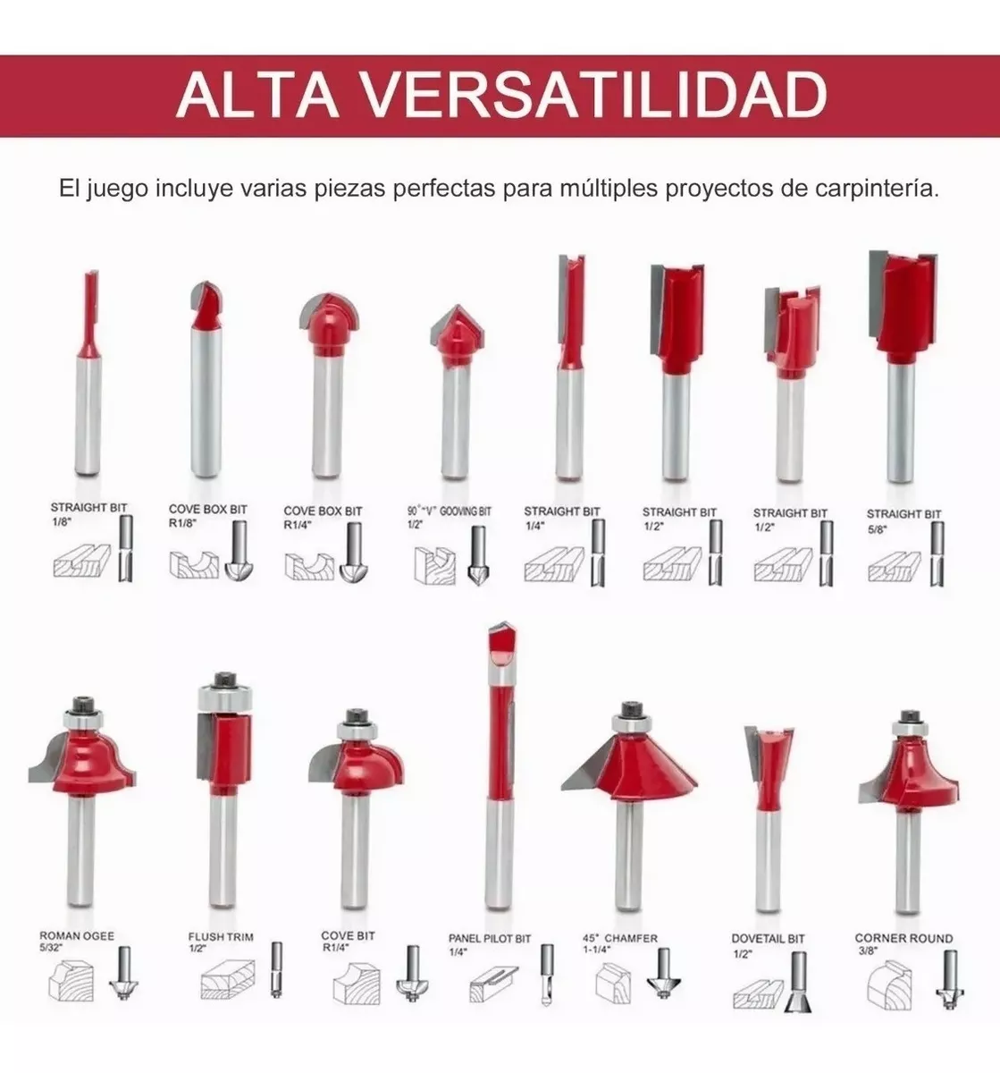 Foto 3 pulgar | Brocas Fresas Belug 1/4 Router Rebajadora Carburo 15 Piezas