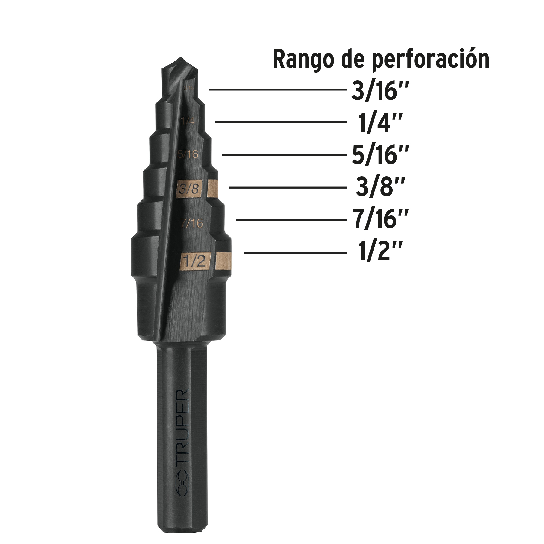Foto 3 pulgar | Broca Escalonada Truper BES-6 color Negro 6 Escalones 3/16'' a 1/2''