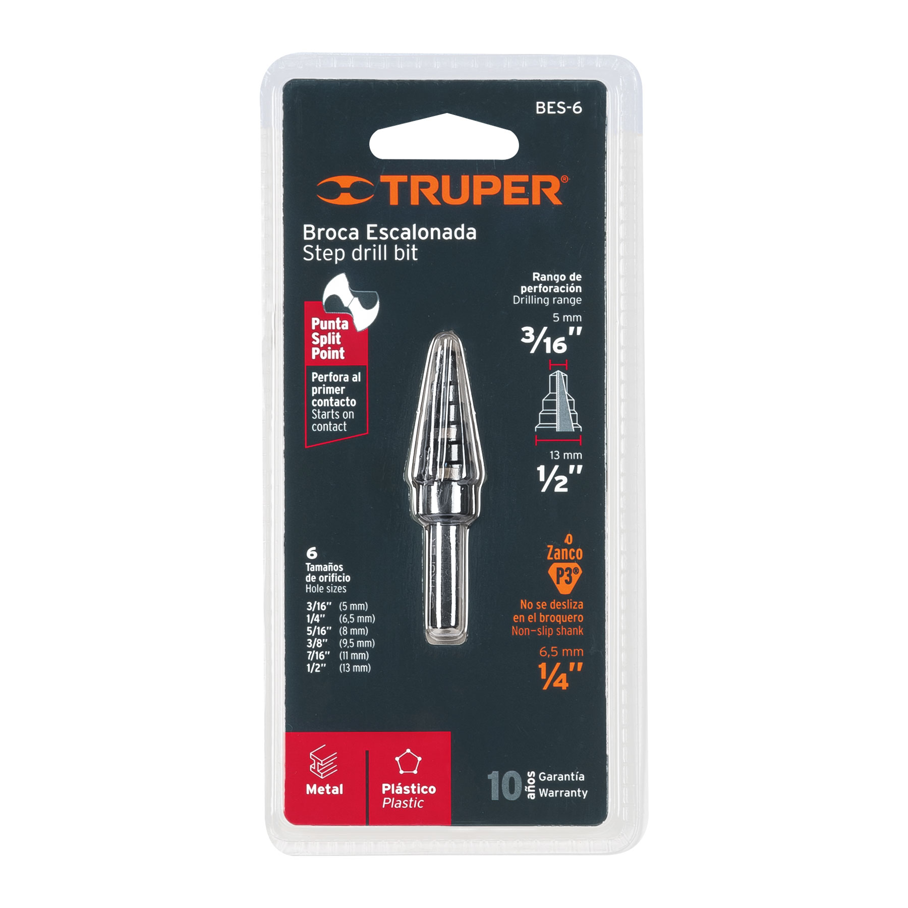 Foto 4 pulgar | Broca Escalonada Truper BES-6 color Negro 6 Escalones 3/16'' a 1/2''