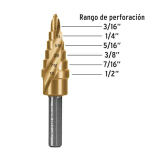 Foto 2 | Broca Escalonada de Titanio Truper BES-6X color Dorado 6 Escalones 3/16'' a 1/2''
