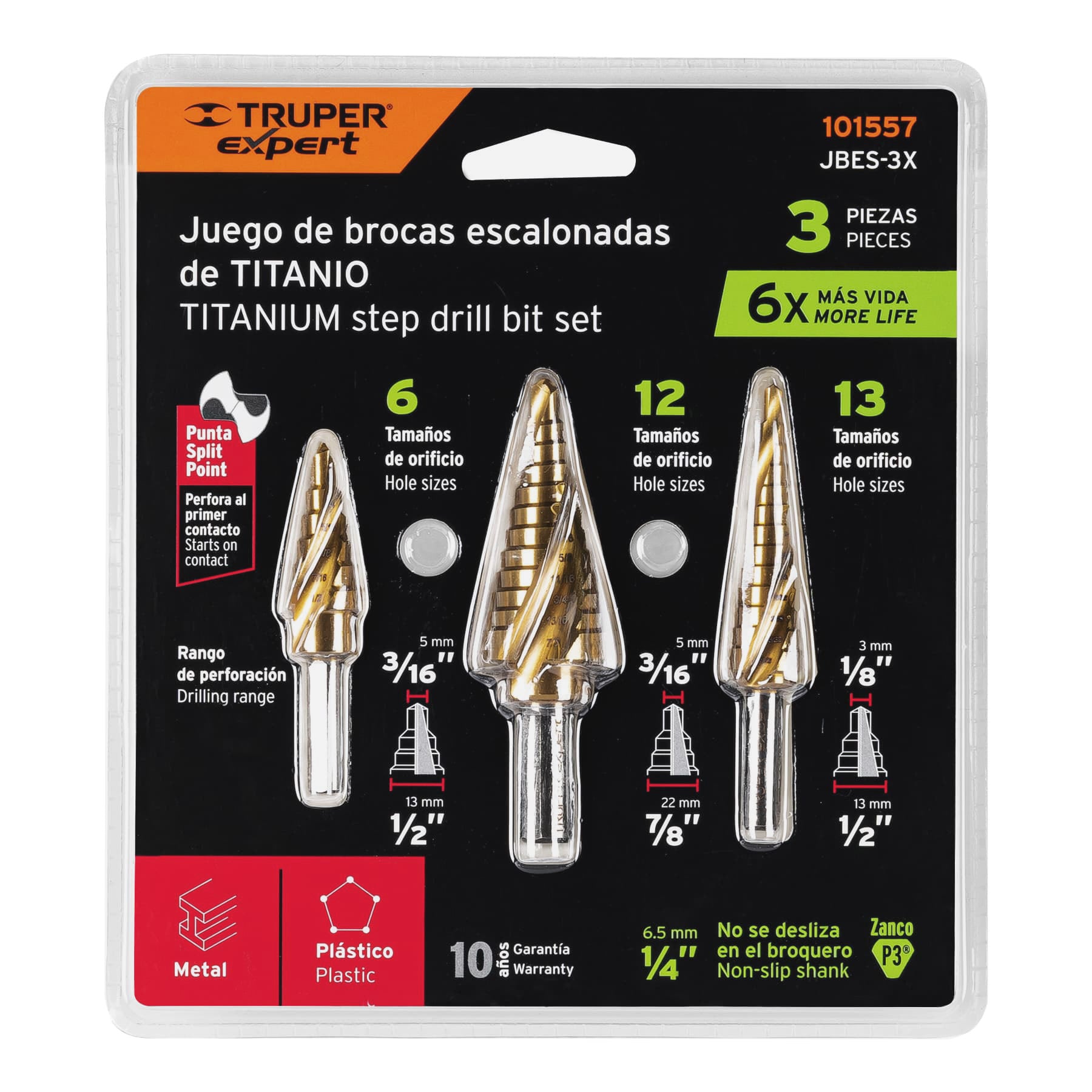 Foto 3 pulgar | Juego de Brocas Escalonadas Truper Expert JBES-3X color Dorado de Titanio 3 Piezas