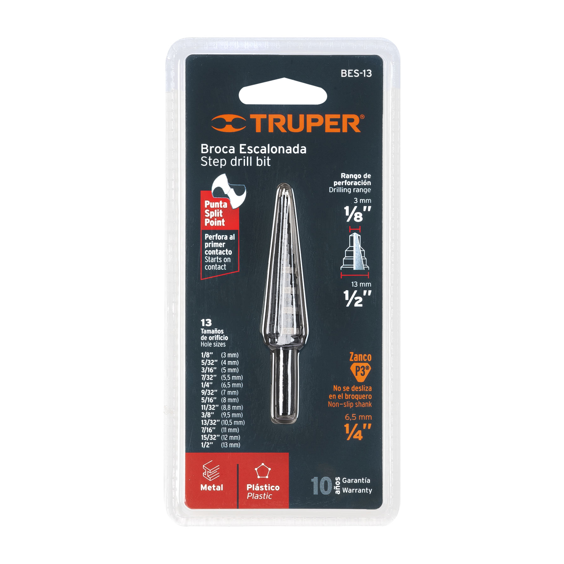 Foto 5 pulgar | Broca Escalonada Truper BES-13 color Negro 13 Escalones 1/8'' a 1/2''