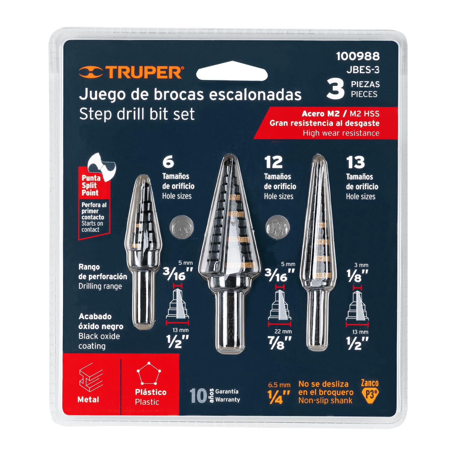 Foto 3 pulgar | Juego Truper de 3 Brocas Escalonadas de Óxido Negro