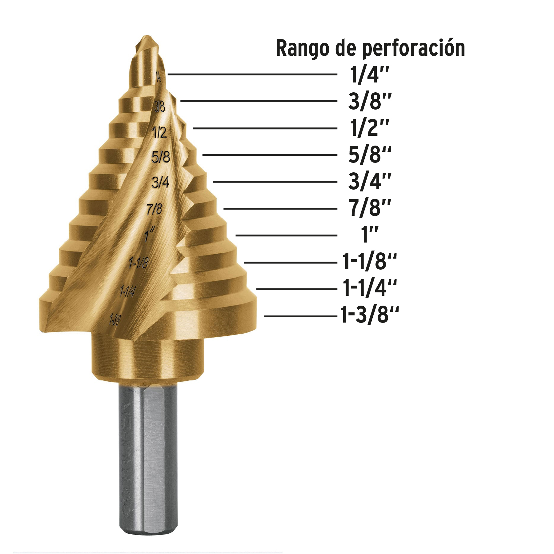 Foto 3 pulgar | Broca Escalonada de Titanio Truper Expert BES-10X 10 Escalones 1/4'' a 1-3/8''