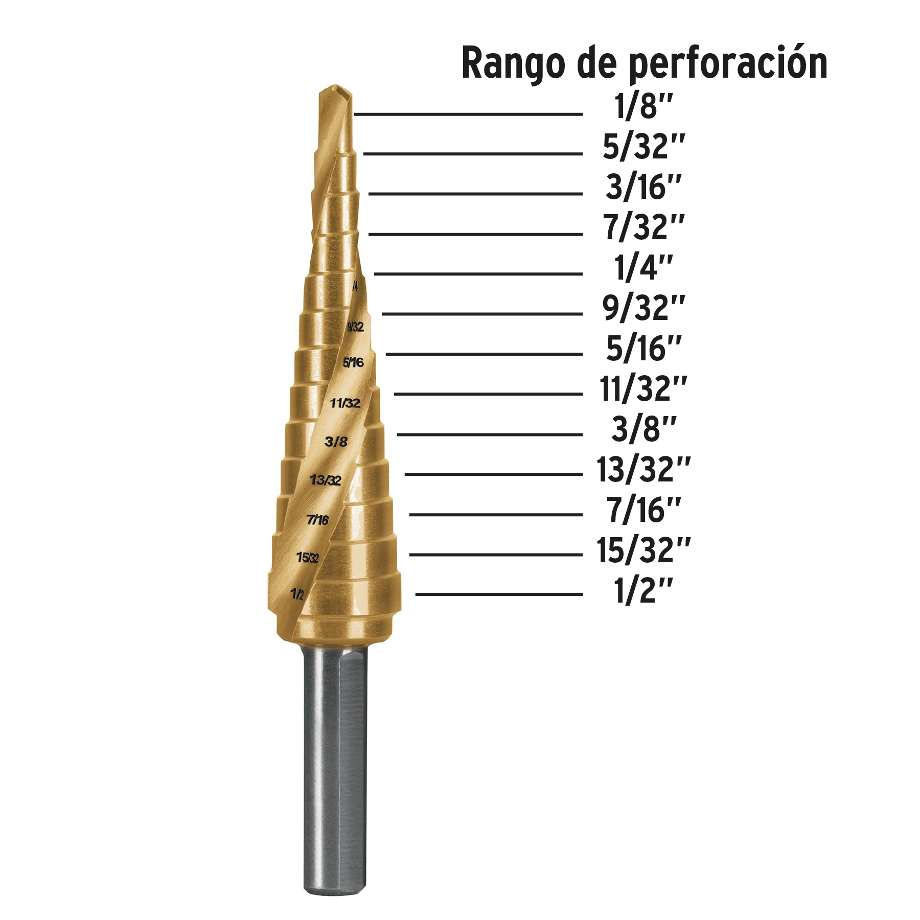 Foto 3 pulgar | Broca Escalonada de Titanio Truper Expert BES-13X color Dorado 13 Escalones 1/8'' a 1/2''