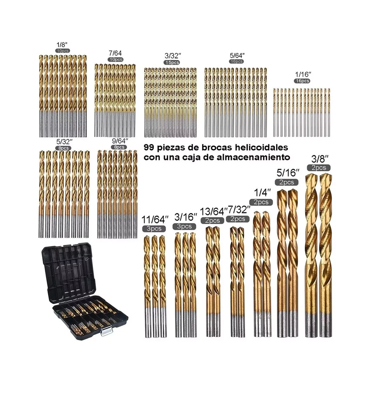 Foto 3 | Juego 99 Brocas Herramientas Madera Metal Concreto 1.5-10mm