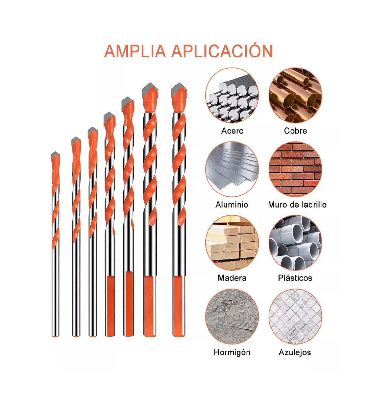 Foto 4 pulgar | Broca Multifuncional Vidrio Azulejo Pared Concreto Plata y Naranja Kit 7 PZAS