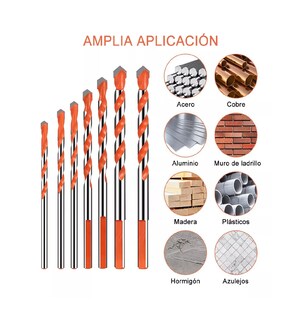 Foto 3 | Broca Multifuncional Vidrio Azulejo Pared Concreto Plata y Naranja Kit 7 PZAS