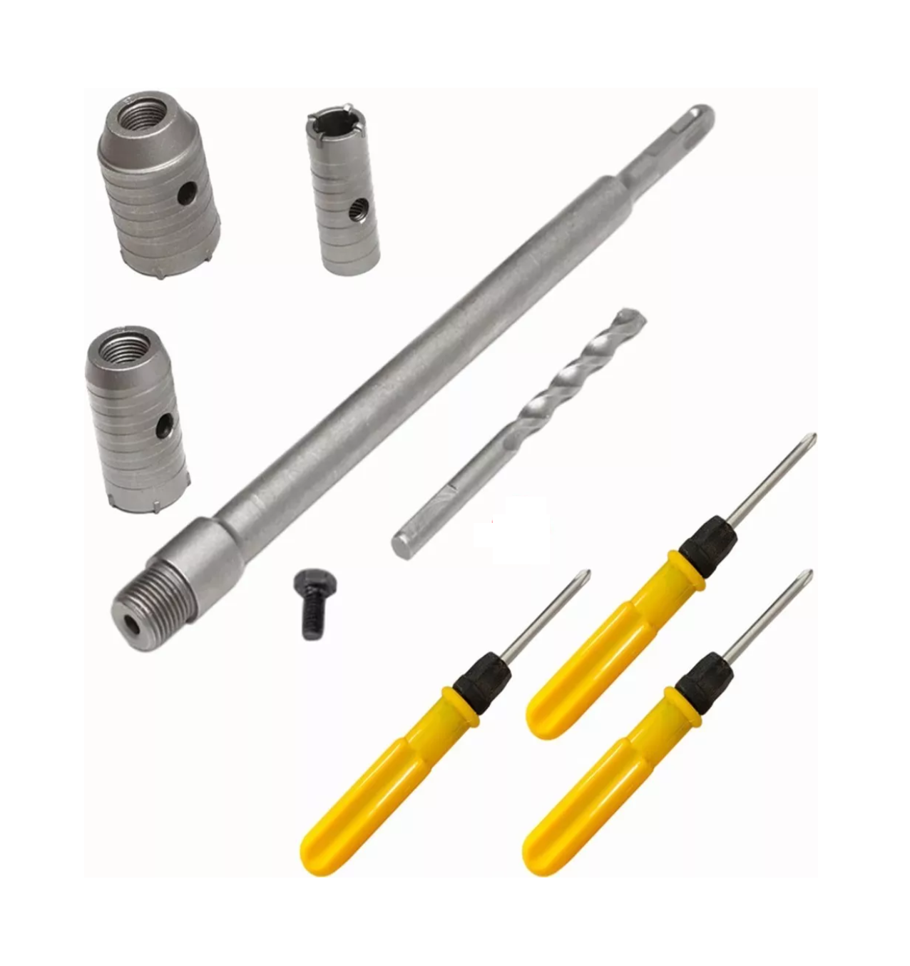 Kit de Brocas 30 40 50 mm para Concreto + 3 Destornilladores