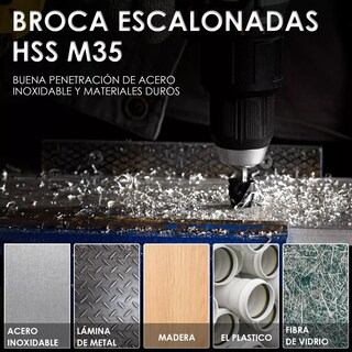 Foto 3 | Juego de Brocas Escalonada de Acero Para Metal 3 Piezas Eo Safe Imports Esi-13142 Multicolor