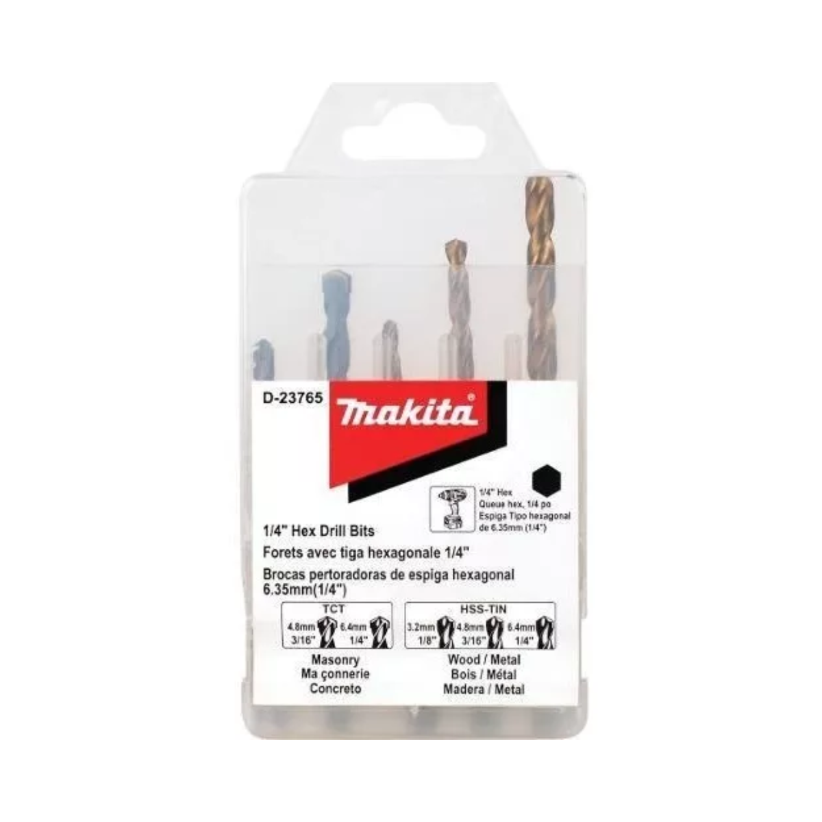 Foto 4 pulgar | Juego de Brocas Makita D23765 Metal y Concreto Hexagonal 1/4'' 5 piezas