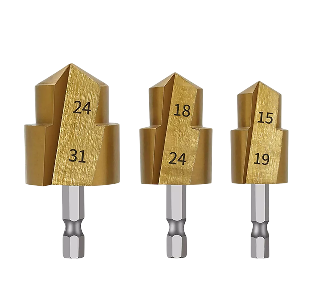 Foto 2 pulgar | Broca Escalonada De Elevación Ppr Brocas Para Taladro 3 Pcs Dorado/plata