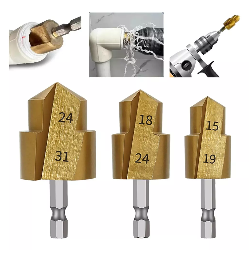 Foto 4 pulgar | Broca Escalonada De Elevación Ppr Brocas Para Taladro 3 Pcs Dorado/plata