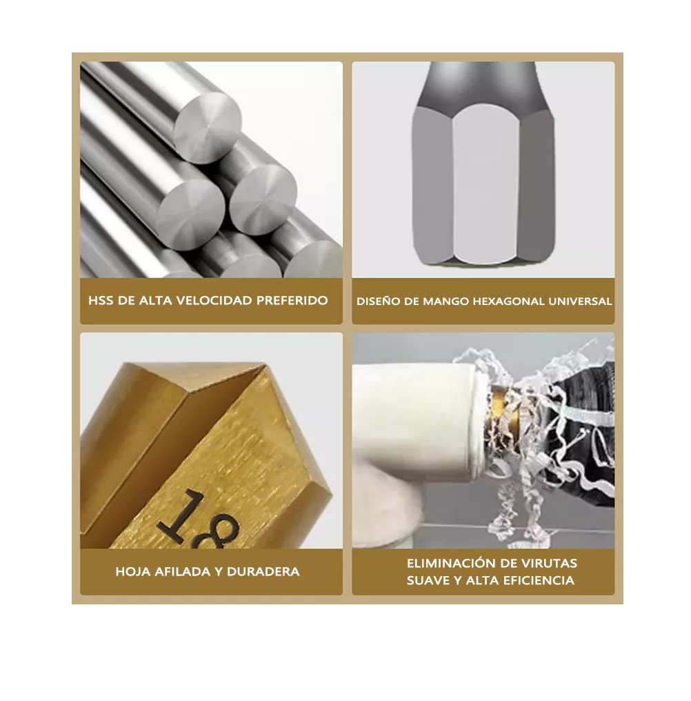 Foto 5 pulgar | Broca Escalonada De Elevación Ppr Brocas Para Taladro 3 Pcs Dorado/plata