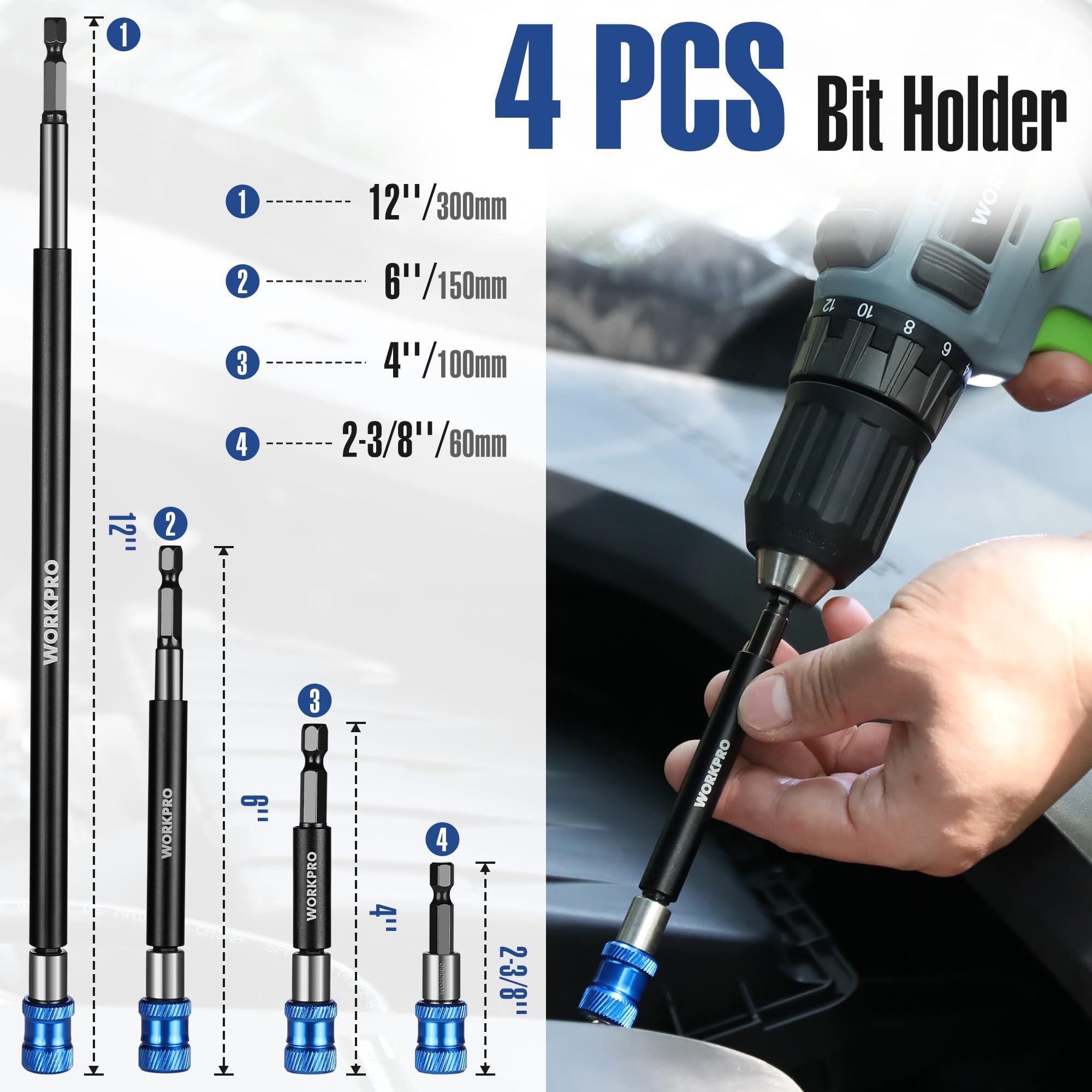 Foto 4 pulgar | Juego De Extensiones De Brocas Workpro Magnetic De 4 Piezas Con Aluminio - Venta Internacional.