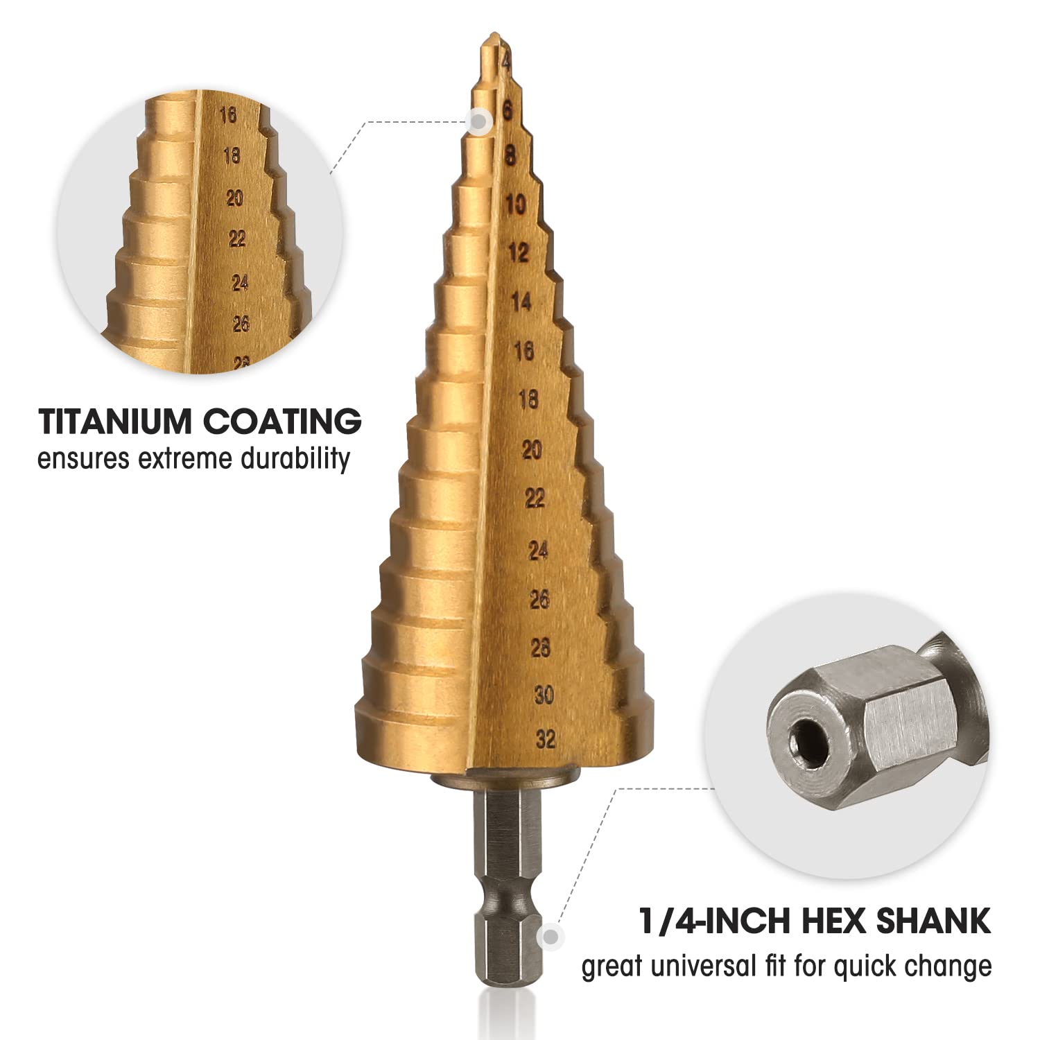 Foto 5 | Juego De Brocas Escalonadas Workpro De 3 Piezas Con Revestimiento De Titanio Hss - Venta Internacional.