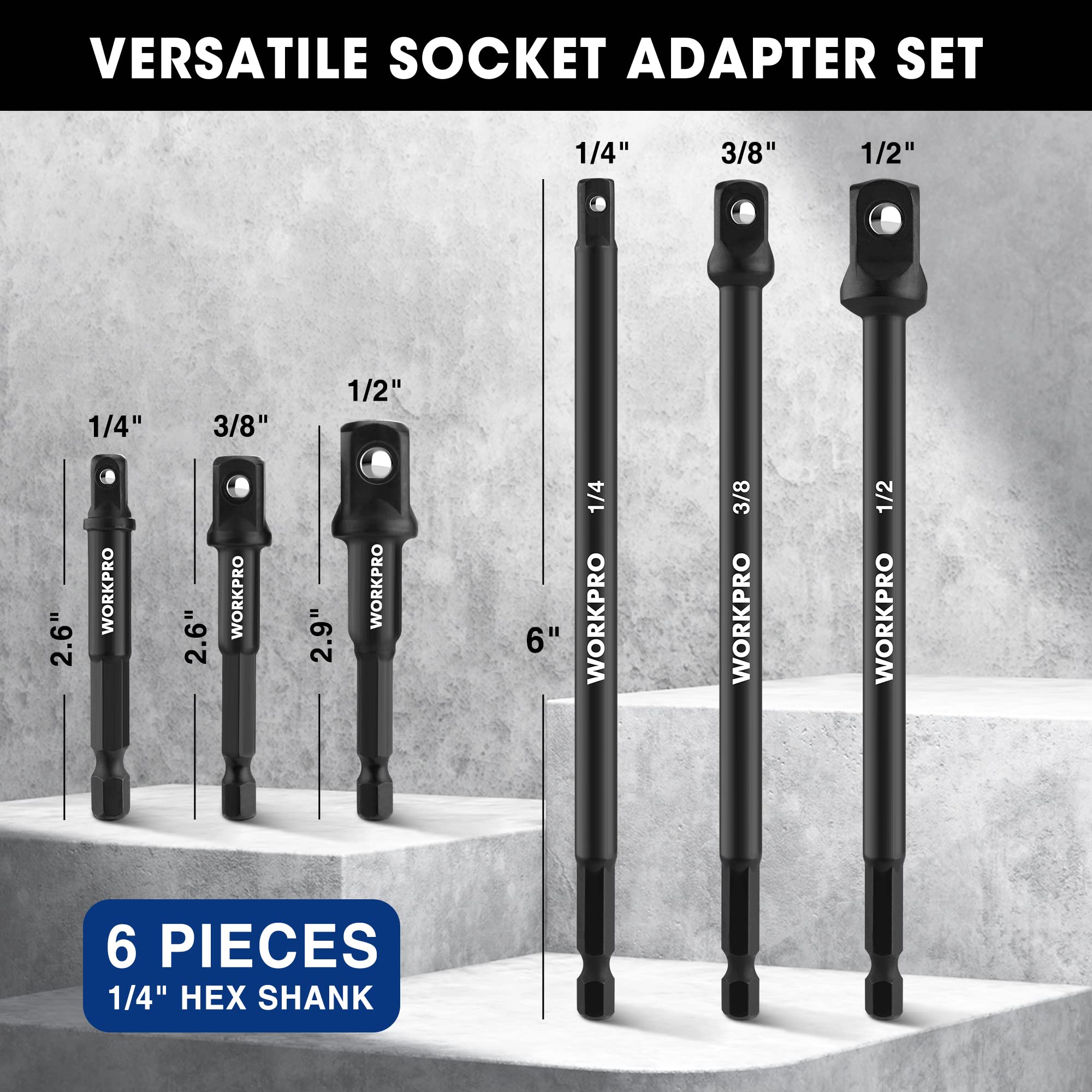 Foto 2 | Juego De Brocas De Extensión Workpro, Adaptador De Enchufe De 6 Piezas Con Soporte - Venta Internacional.