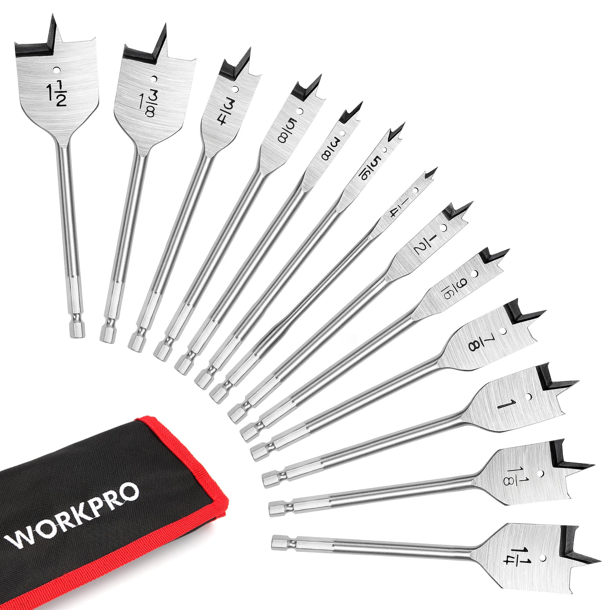 Juego De Brocas Tipo Pala Workpro De 13 Piezas Para Carpintería - Venta Internacional.