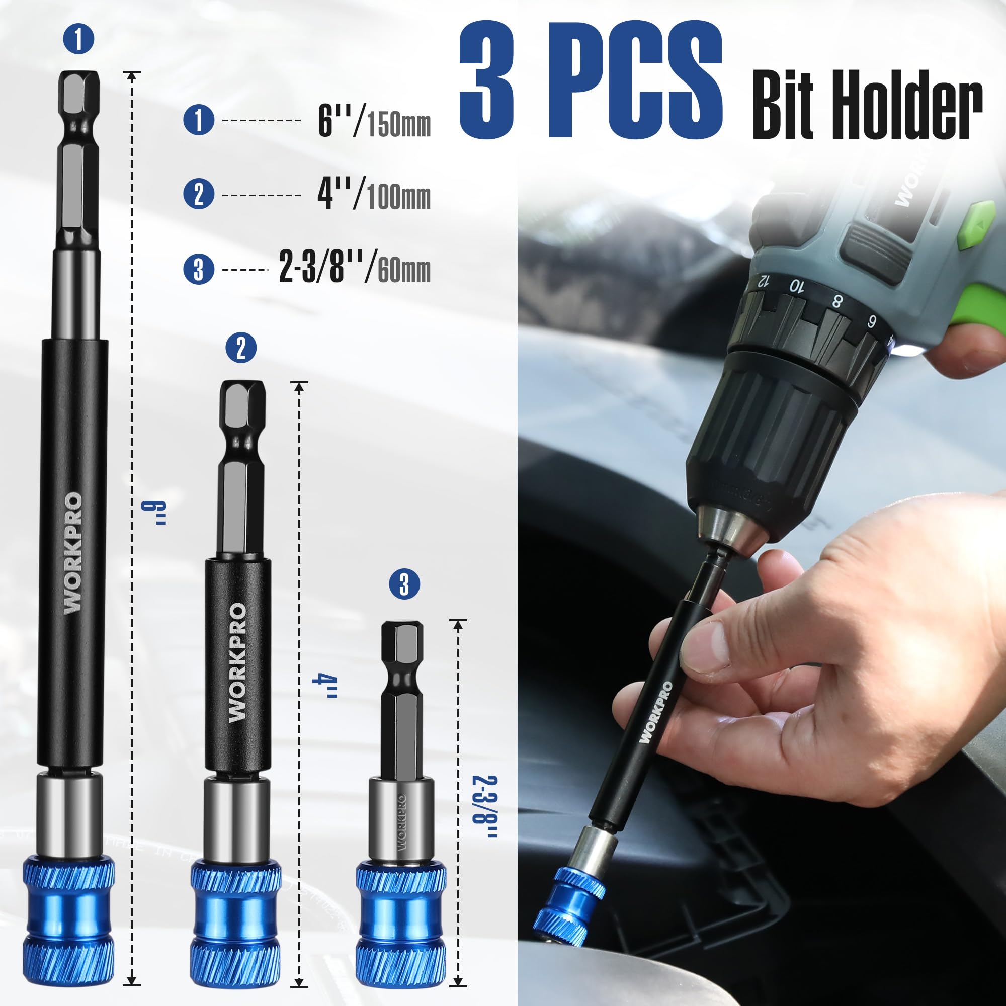 Foto 4 pulgar | Juego De Extensiones De Brocas Workpro Magnetic, 3 Piezas, 1/4 Pulgadas, Hexagonales - Venta Internacional.