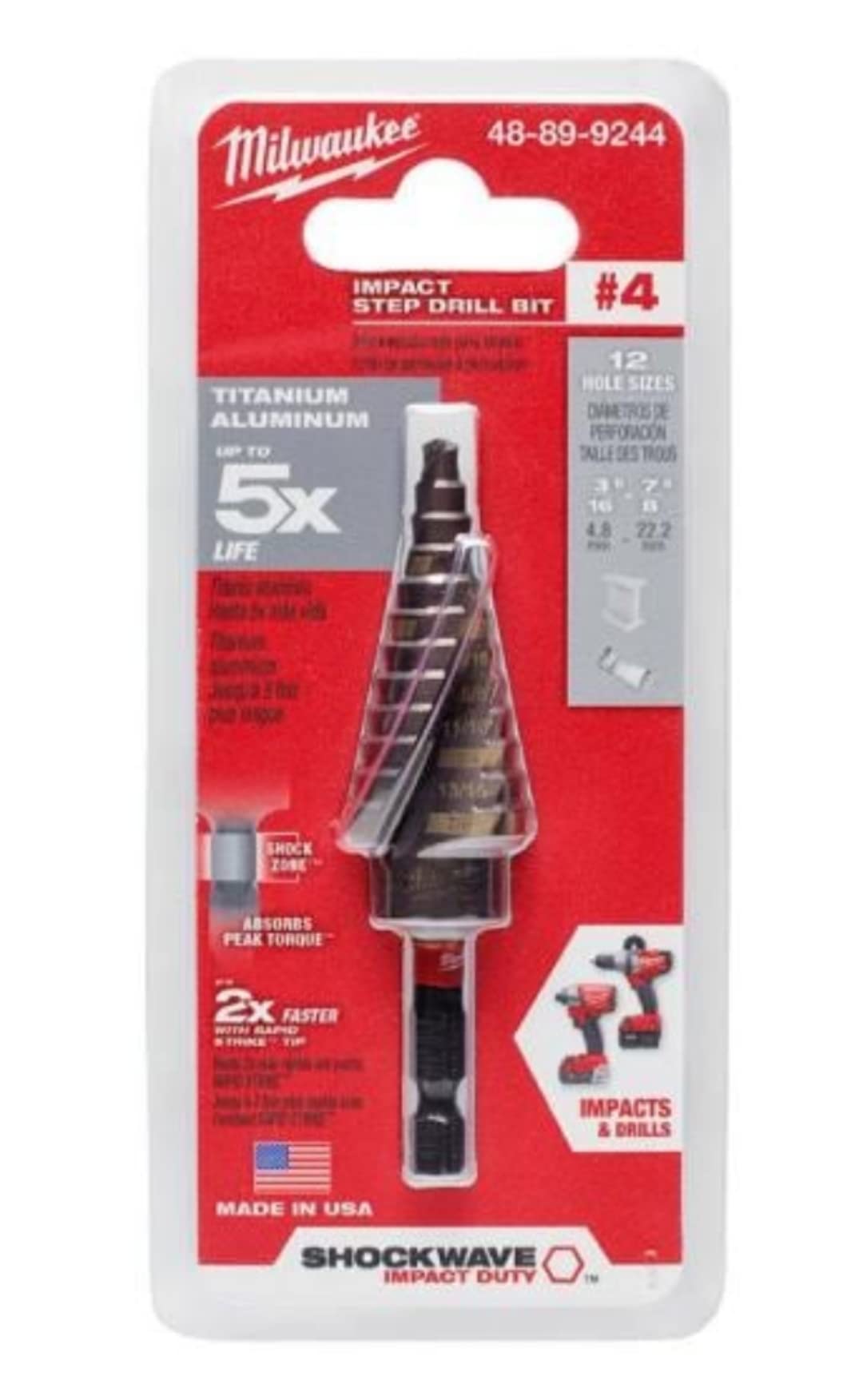 Foto 2 pulgar | Broca Impact Step Milwaukee #4 De 3/16 A 7/8 Pulgadas - Venta Internacional.
