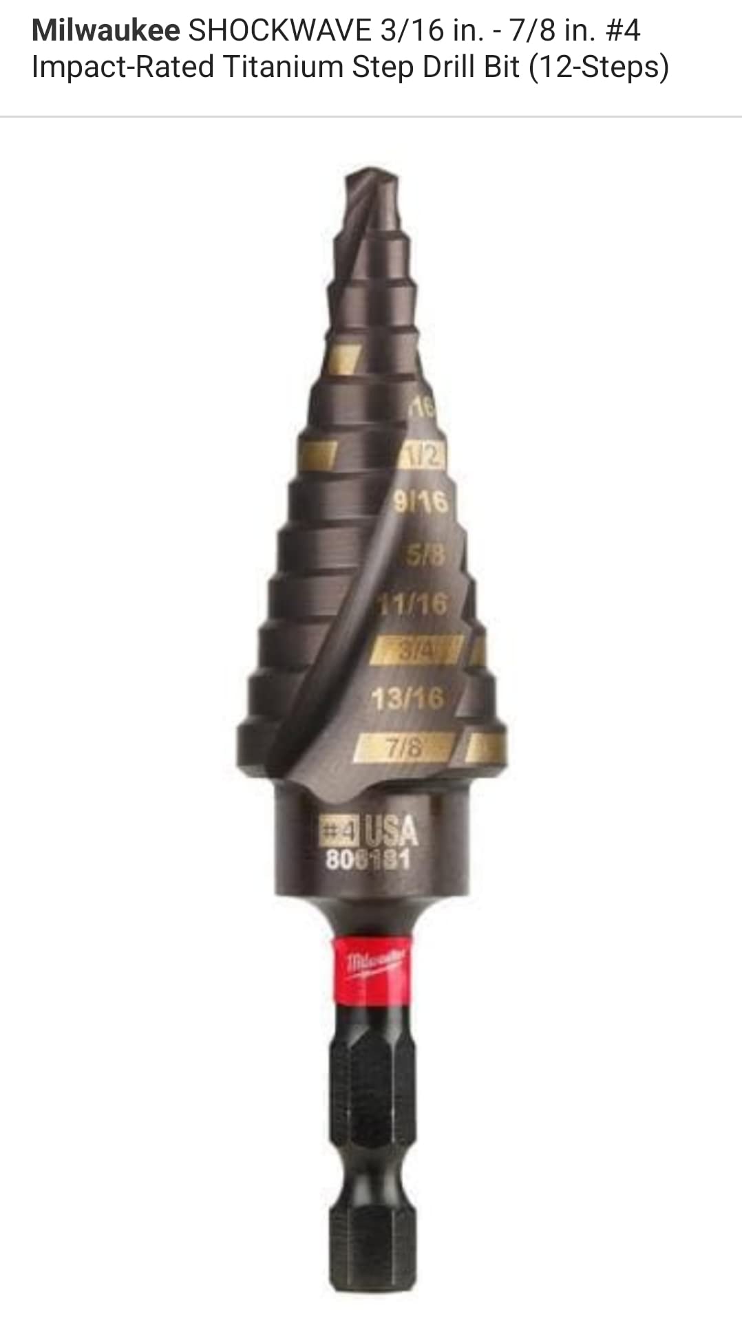 Foto 2 | Broca Impact Step Milwaukee #4 De 3/16 A 7/8 Pulgadas - Venta Internacional.