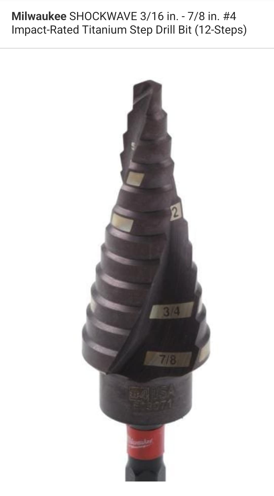 Foto 4 pulgar | Broca Impact Step Milwaukee #4 De 3/16 A 7/8 Pulgadas - Venta Internacional.