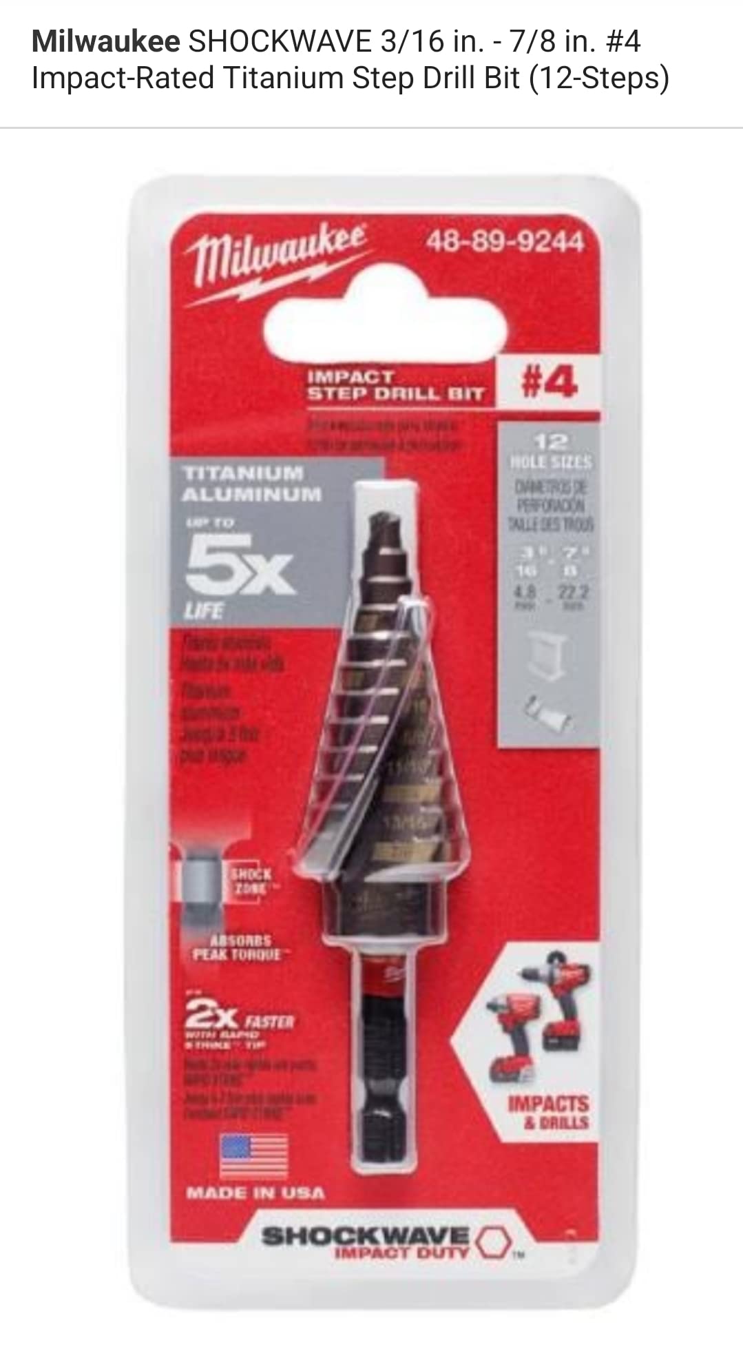 Foto 6 pulgar | Broca Impact Step Milwaukee #4 De 3/16 A 7/8 Pulgadas - Venta Internacional.
