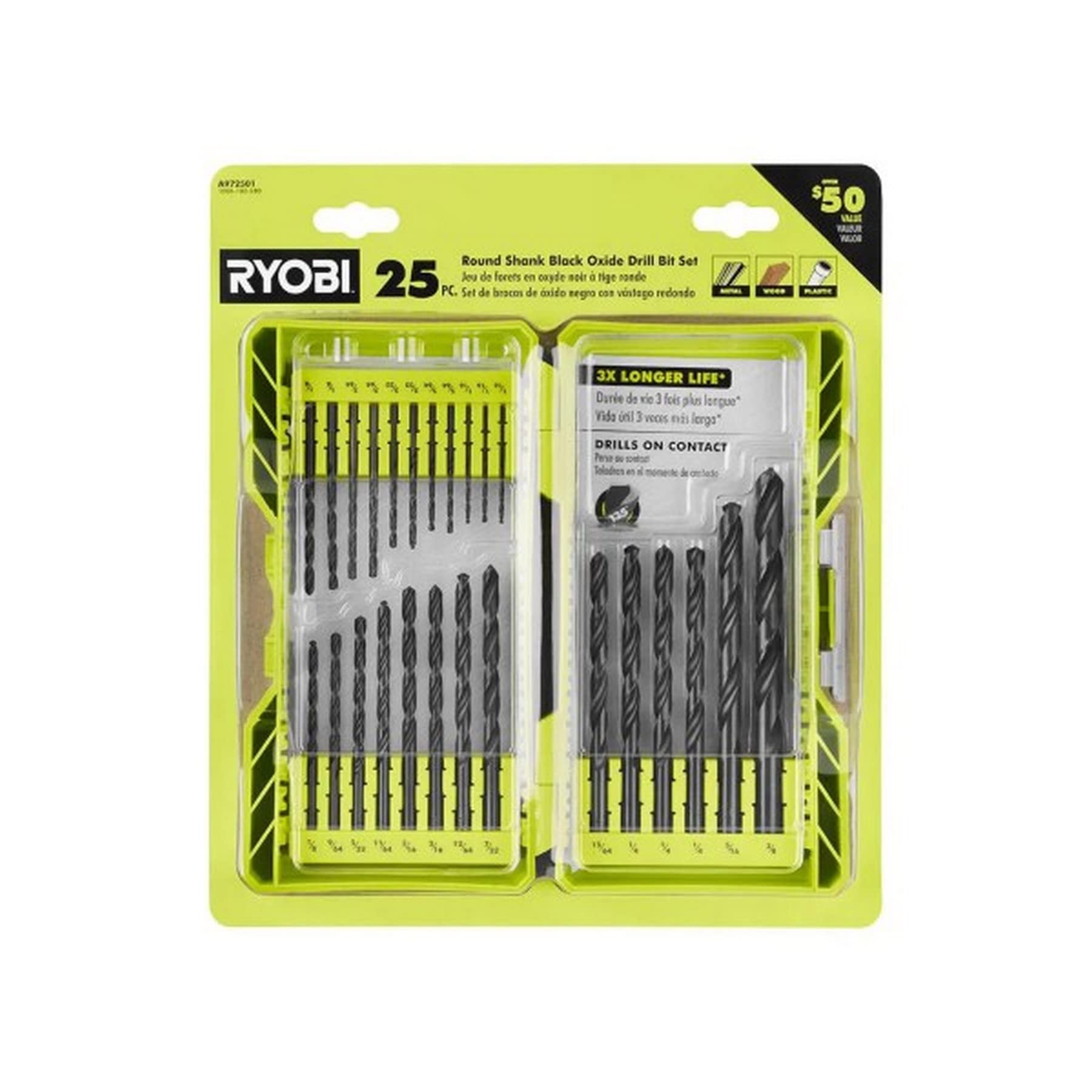 Foto 2 pulgar | Juego De Brocas Ryobi Con Mango Redondo De Óxido Negro, 25 Piezas - Venta Internacional.