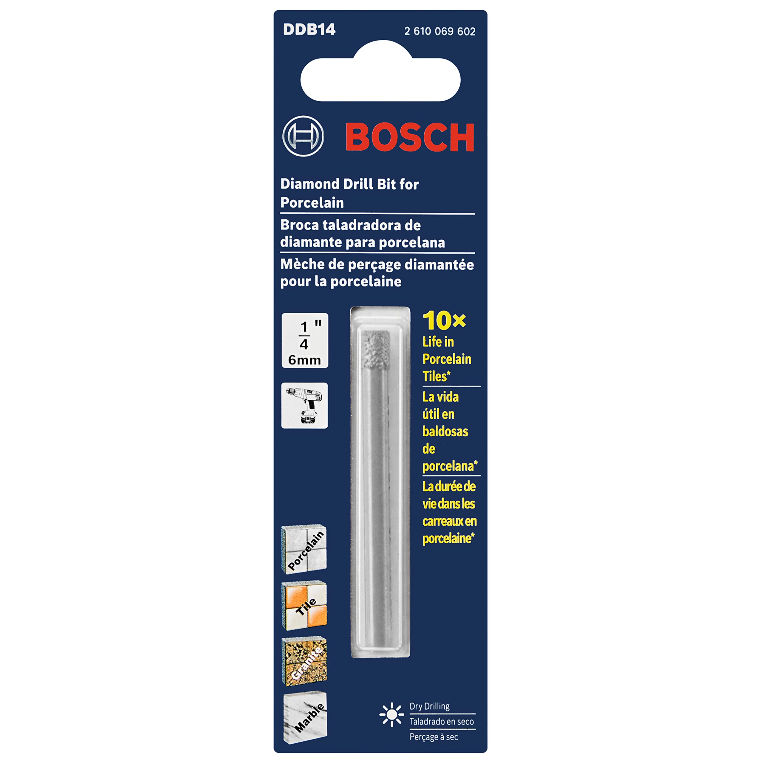 Foto 3 pulgar | Broca De Diamante Bosch Ddb14 Para Taladrar En Seco Baldosas De 6 Mm - Venta Internacional.