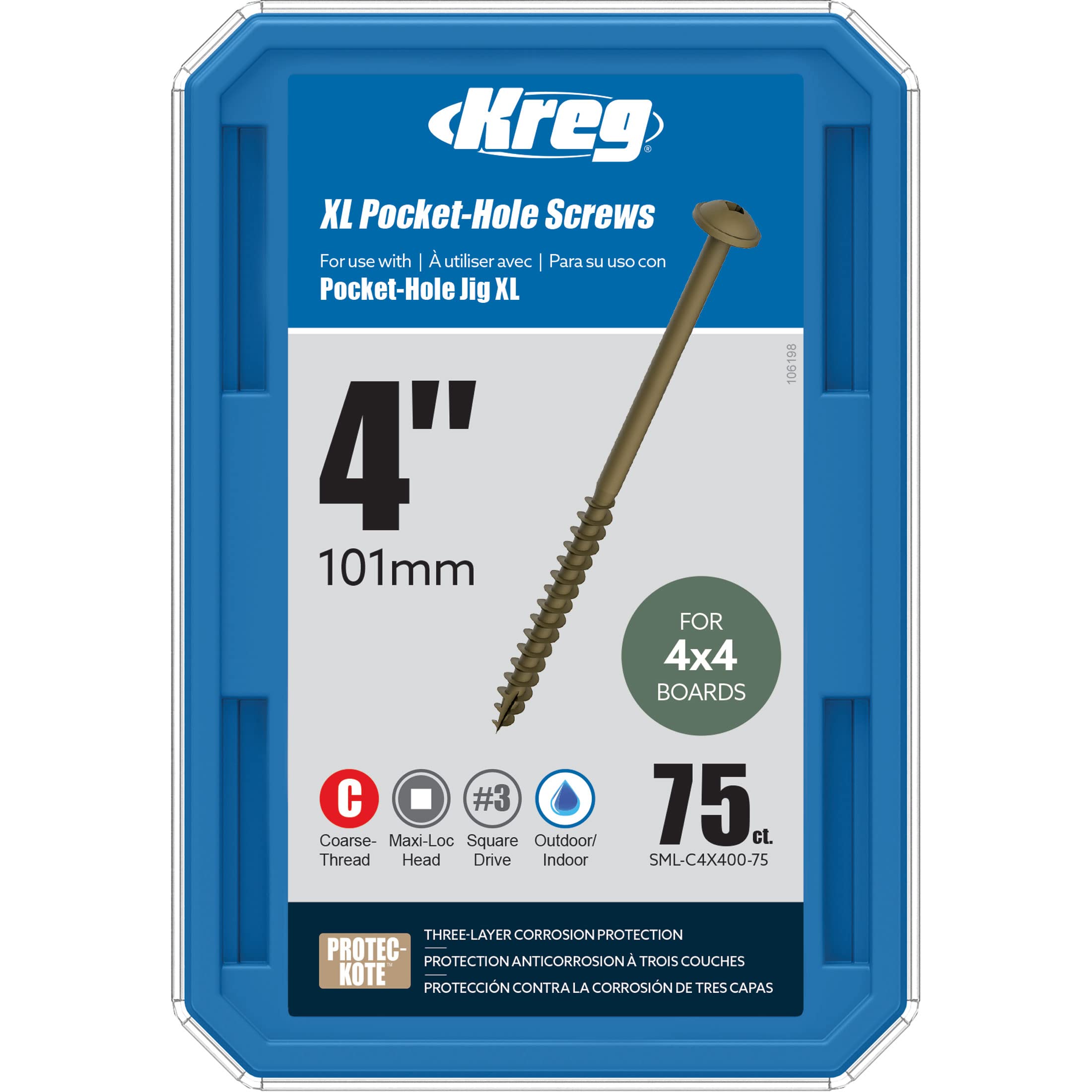 Tornillos De Bolsillo Kreg Sml-c4x400-75 Xl, 10 Cm, 75 Unidades - Venta Internacional.
