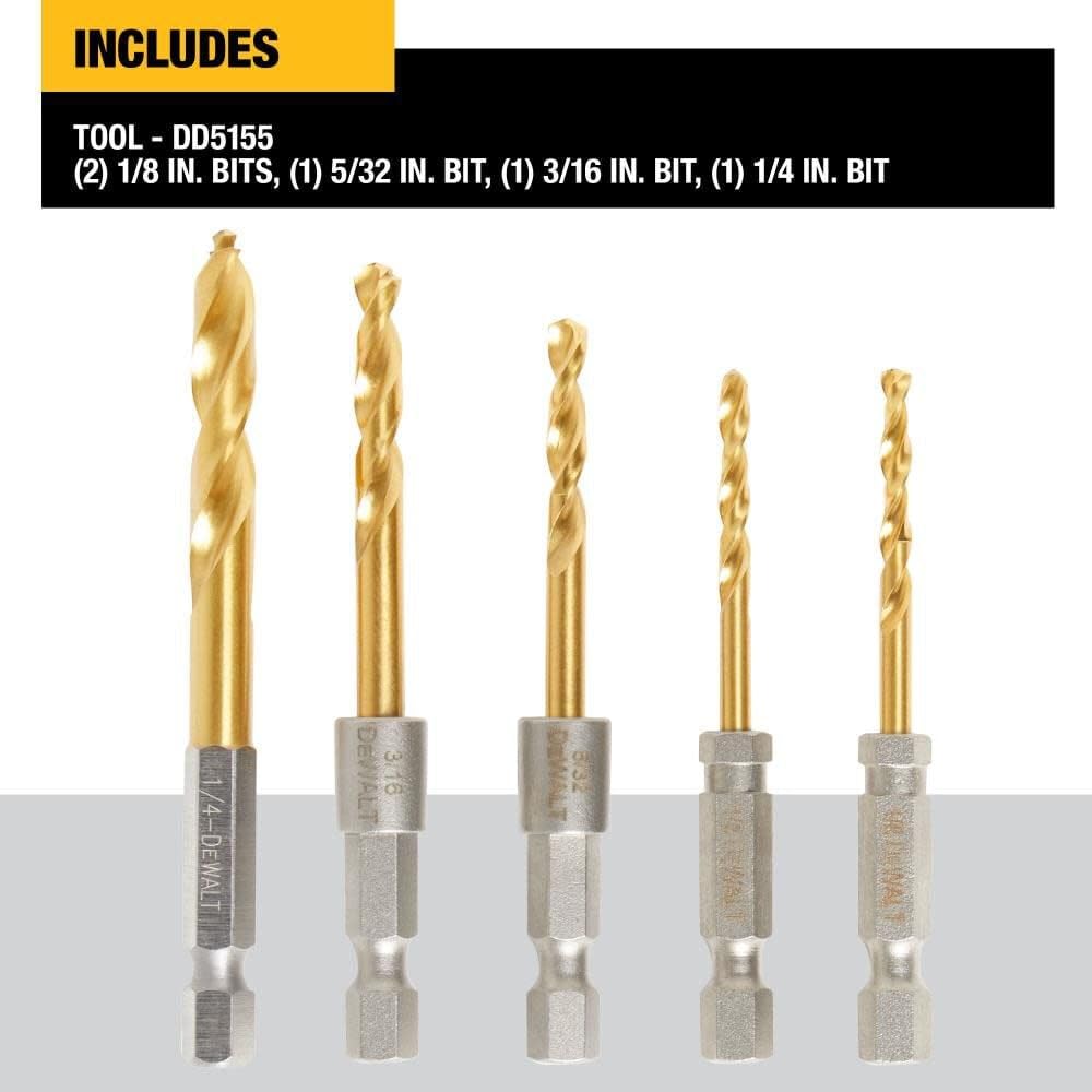 Foto 3 pulgar | Juego De Brocas Dewalt Impact Ready De Nitruro De Titanio, 5 Piezas Dd5155 - Venta Internacional.