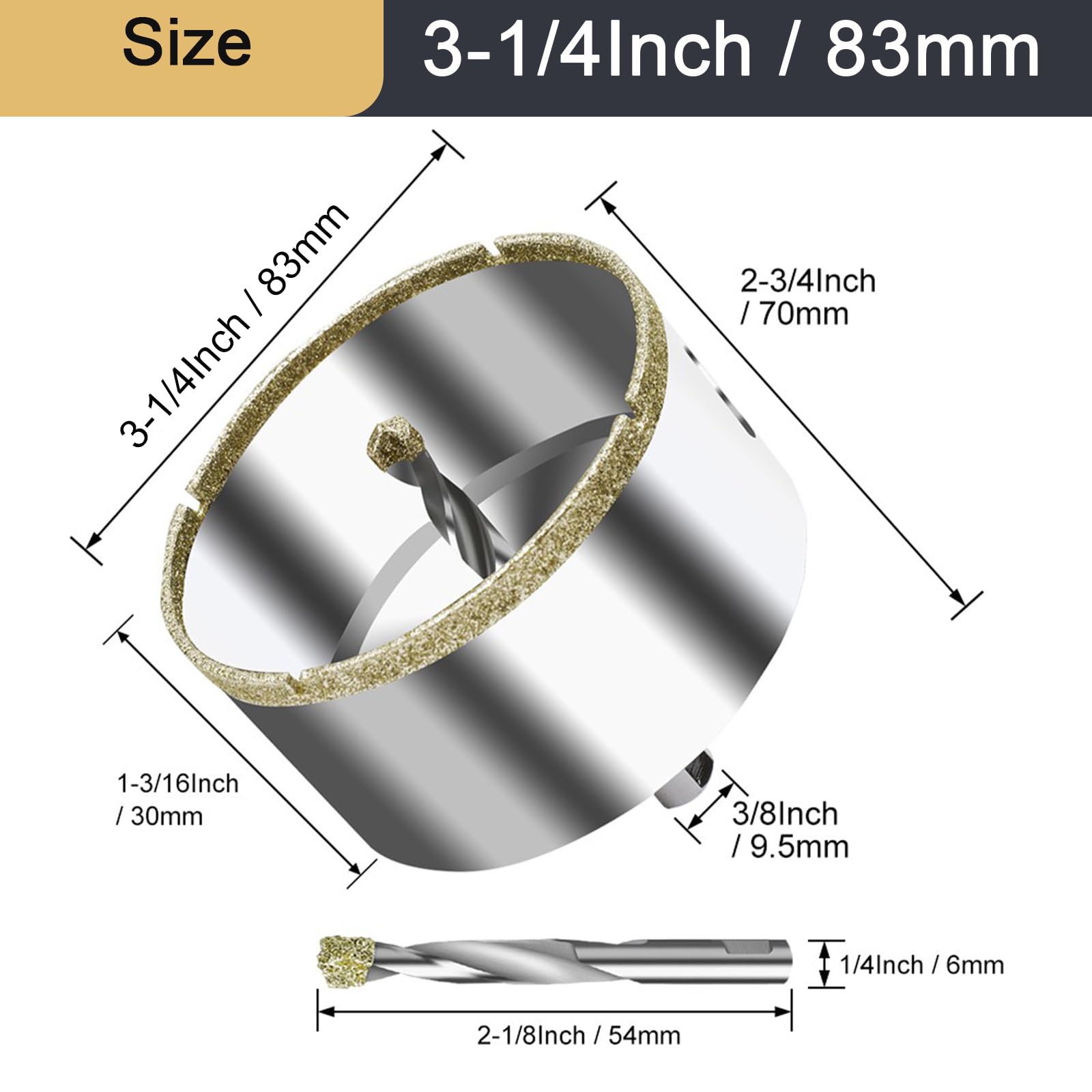 Foto 3 pulgar | Sierra Perforadora De Diamante Asnomy De 83 Mm Con Broca Piloto Para Vidrio - Venta Internacional.