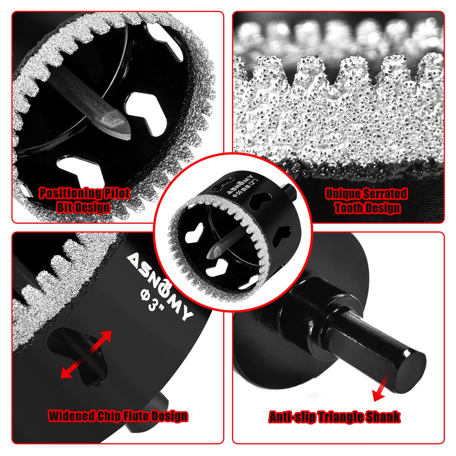 Foto 4 pulgar | Broca Perforadora De Diamante Asnomy, 65 Mm, Serrada Para Soldadura Fuerte - Venta Internacional.
