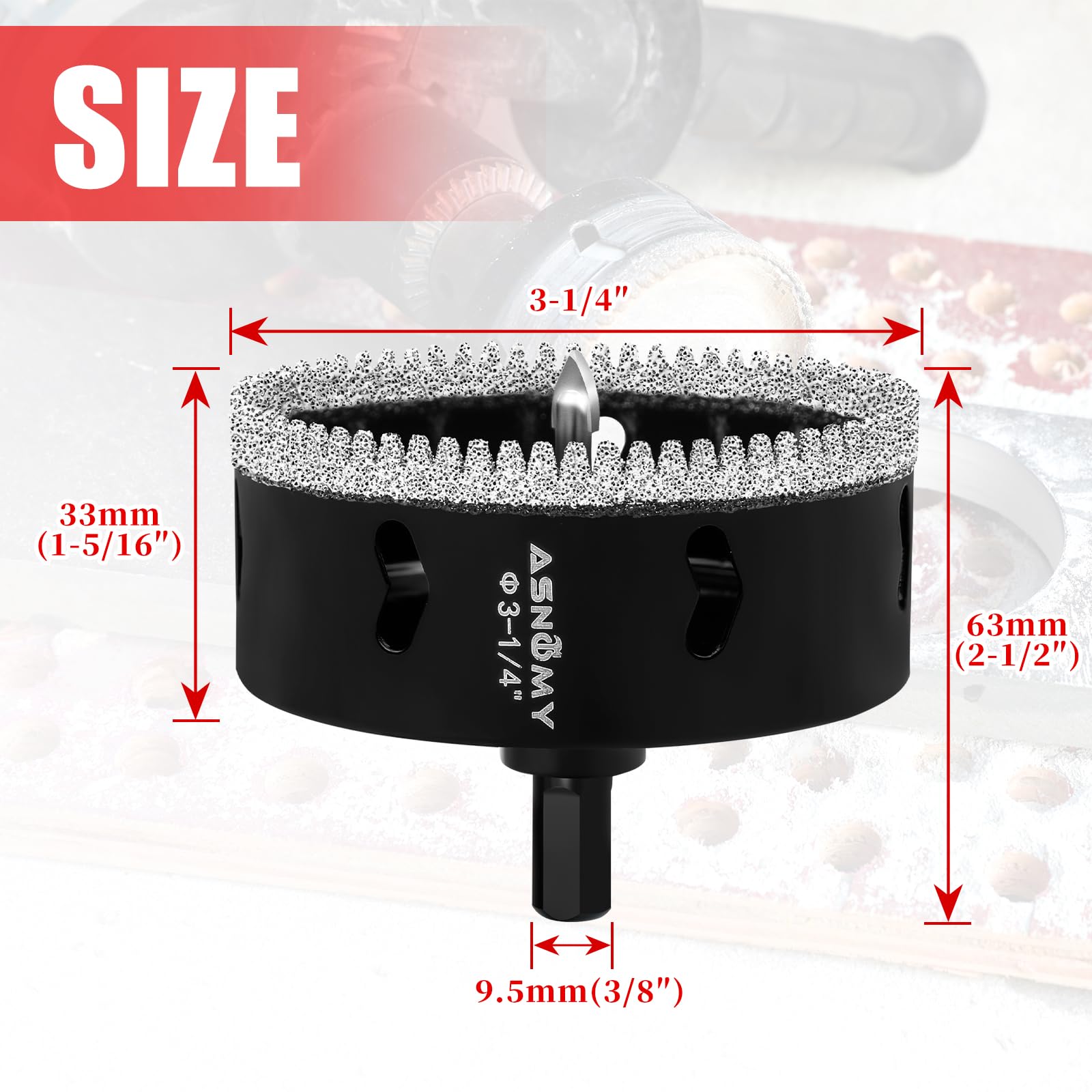 Foto 3 pulgar | Broca Perforadora De Diamante Asnomy Para Soldadura Fuerte Serrada De 82 Mm - Venta Internacional.