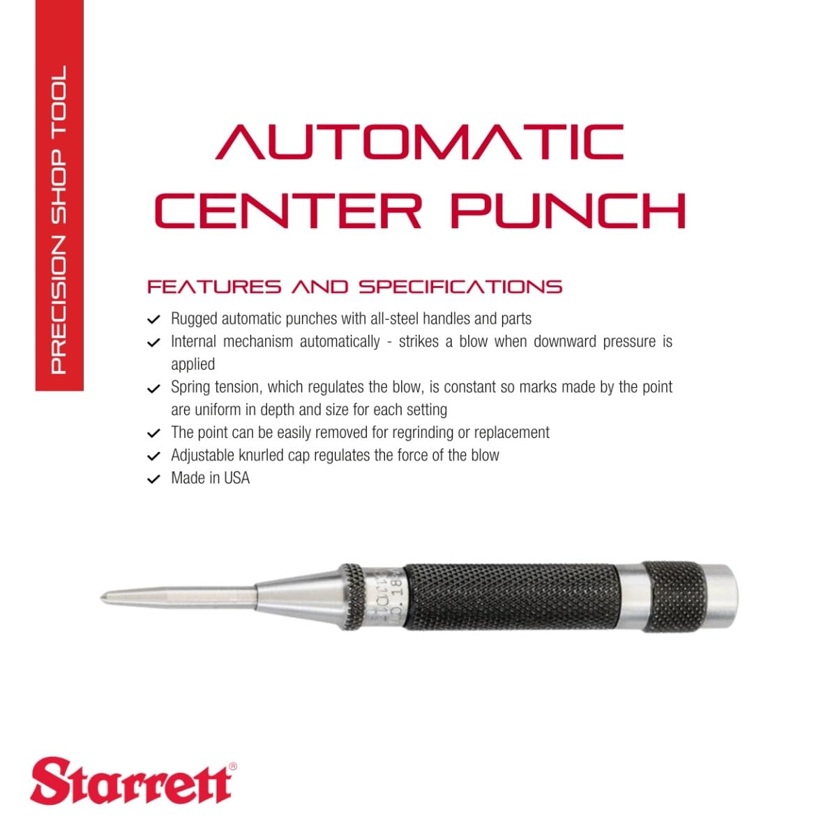 Foto 3 pulgar | Punzón Central Automático Starrett 18aa De Acero Endurecido, 100 Mm - Venta Internacional.